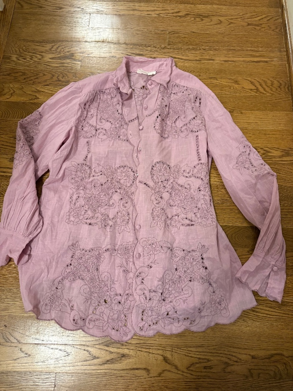 By Anthropologie Lavender Cutwork Embroidered Blouse M - Picture 4 of 9